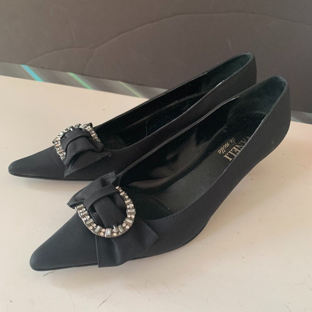 VANELI DI NOTTE MADE IN ITALY BLACK FABRIC SHOES BUCKLE RHINESTONES SIZE 6.5B